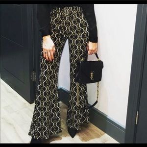 Zara Chain Print Hi Rise Belted Flare Woman’s Pants